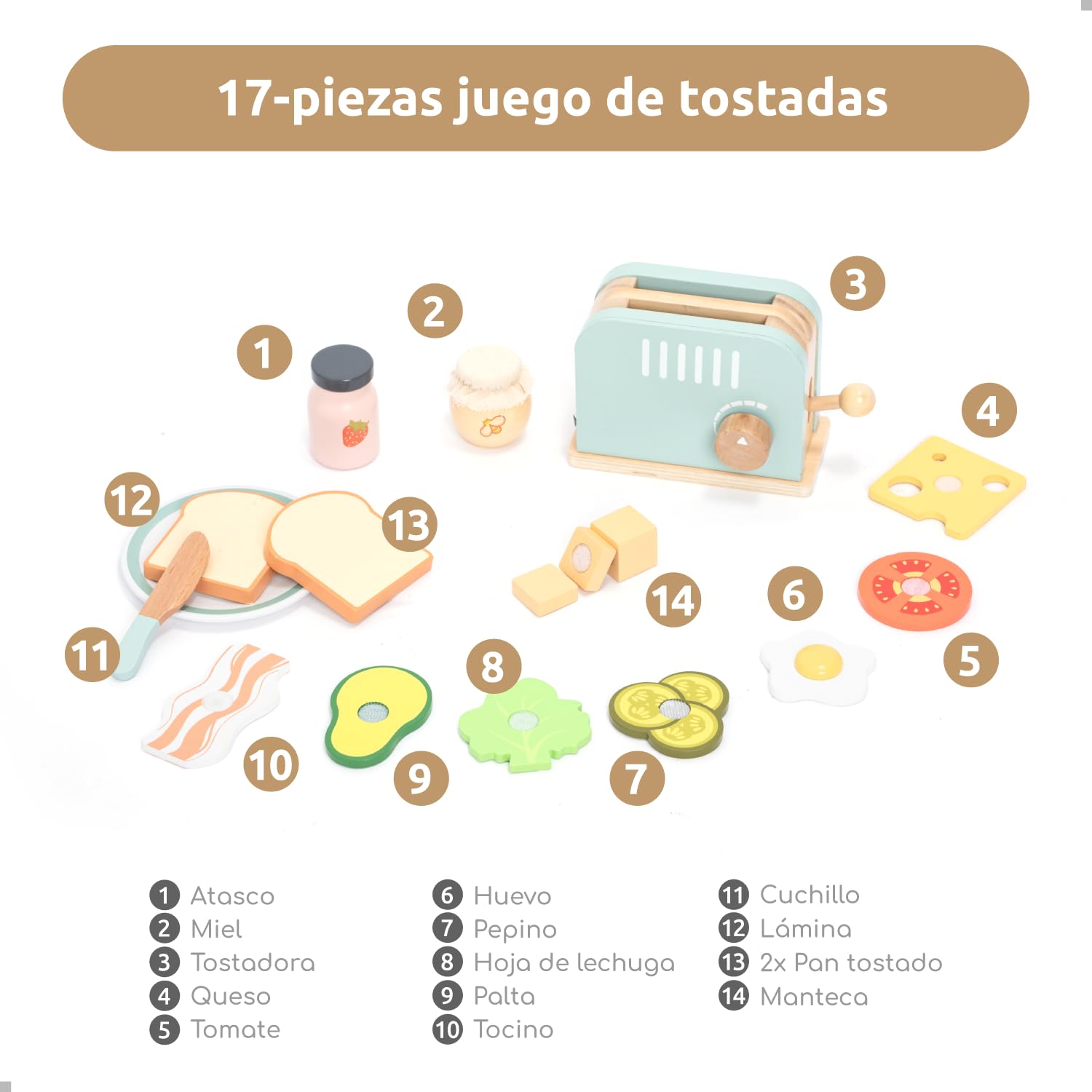 UMU® Tostadora de Madera y sándwich de Juguete de Cocina, Incluye tostadora Pop-up, Corte de Mantequilla, Accesorios de Cocina para niños y Mucho más, Juguete de Madera para niños a Partir de 3, 4, 5