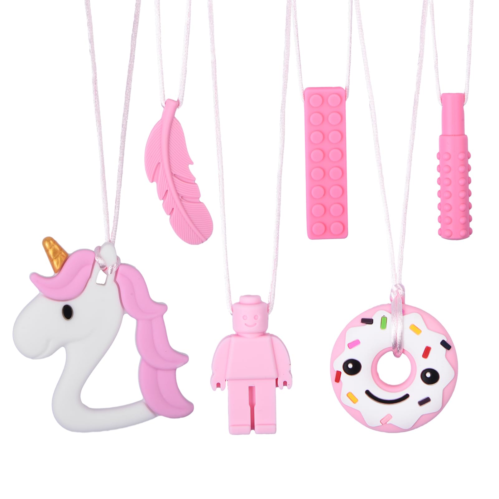 6 Stück Sensory Kauen Halskette, Rosa Silikon Kaukette für Autistische Kinder, Zahnen, Angst, Beißen Bedürfnisse, ADHS, Oral Motor Chewy mit Verstellbaren Schnalle für Baby Jungen Mädchen