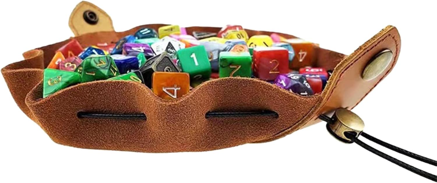 DND Gifts Dice Bag Tray with Drawstring Button PU All-purpose Storage Pouch for Dice Jewelry Coin Small Accessories