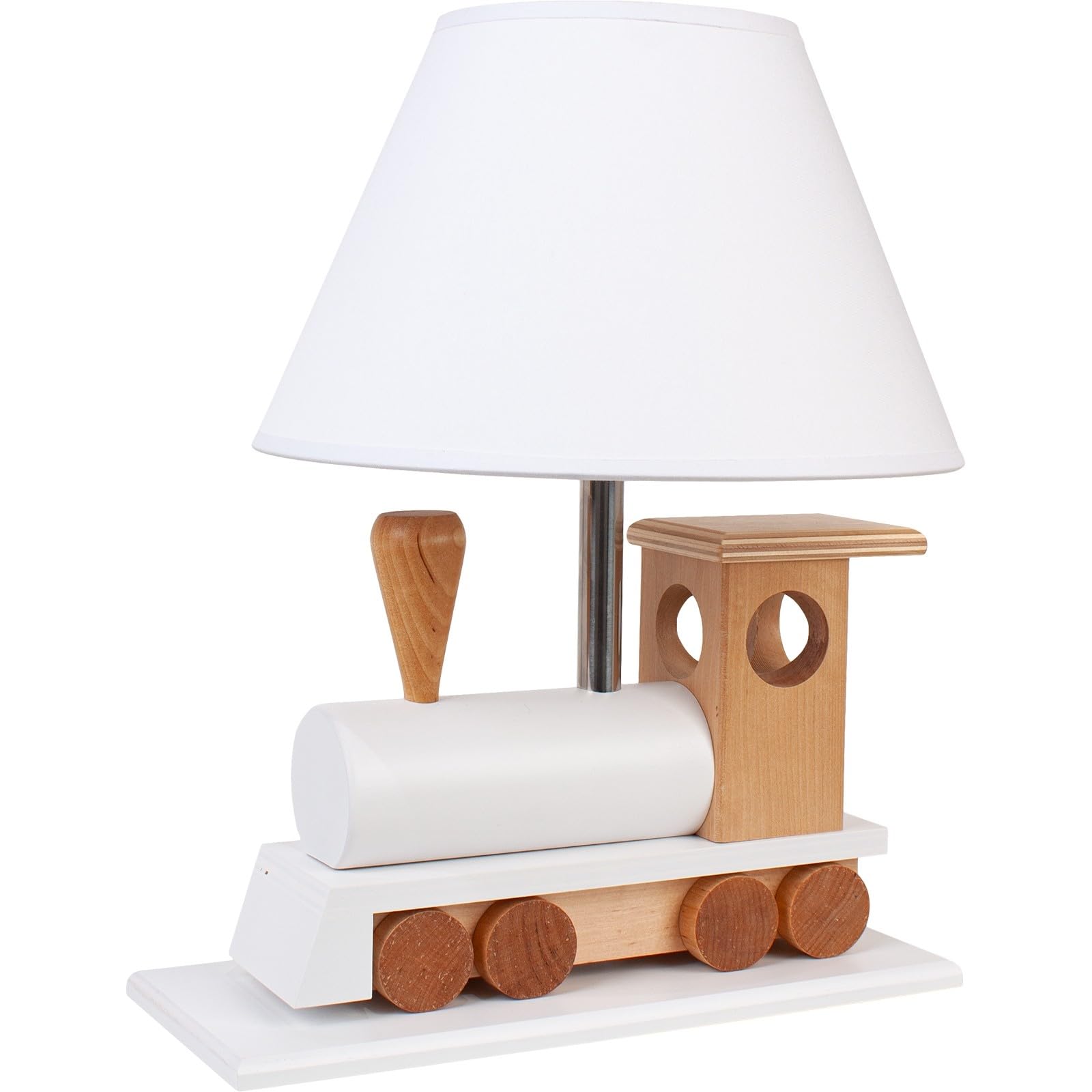 HELLUX Nachtlicht Baby aus Holz | LED Tischlampe Kinderzimmer mit Lokomotiv-Design | Nachttischlampe Kinder 39x14x27 cm für Babyzimmer | Kinder Lampe E27 (Weiß)