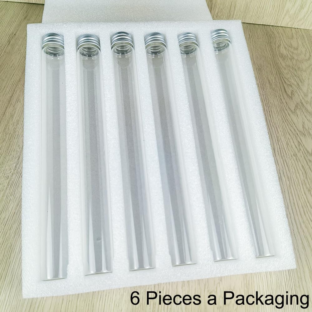 6 Pièces 90ml de Fiole en Verre Transparente de avec Couvercle en Aluminium, Tube a Essai Verre, Etc, Approprié à La Décoration de Laboratoires Scientifiques (6,90ml)