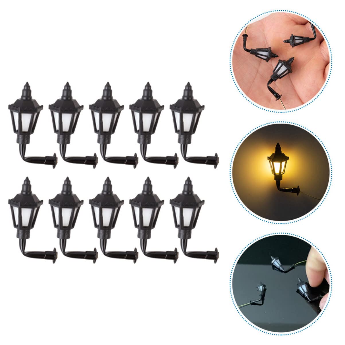 Lampada da Parete Miniatura 10 Pezzi Acciaio Inox Abs Nero | Materiali per Tavolo di Sabbia Fai-da-te, Decorazione Luminosa, Accessorio Mini Casa, per Festa e Scuola, Lampada Piccola
