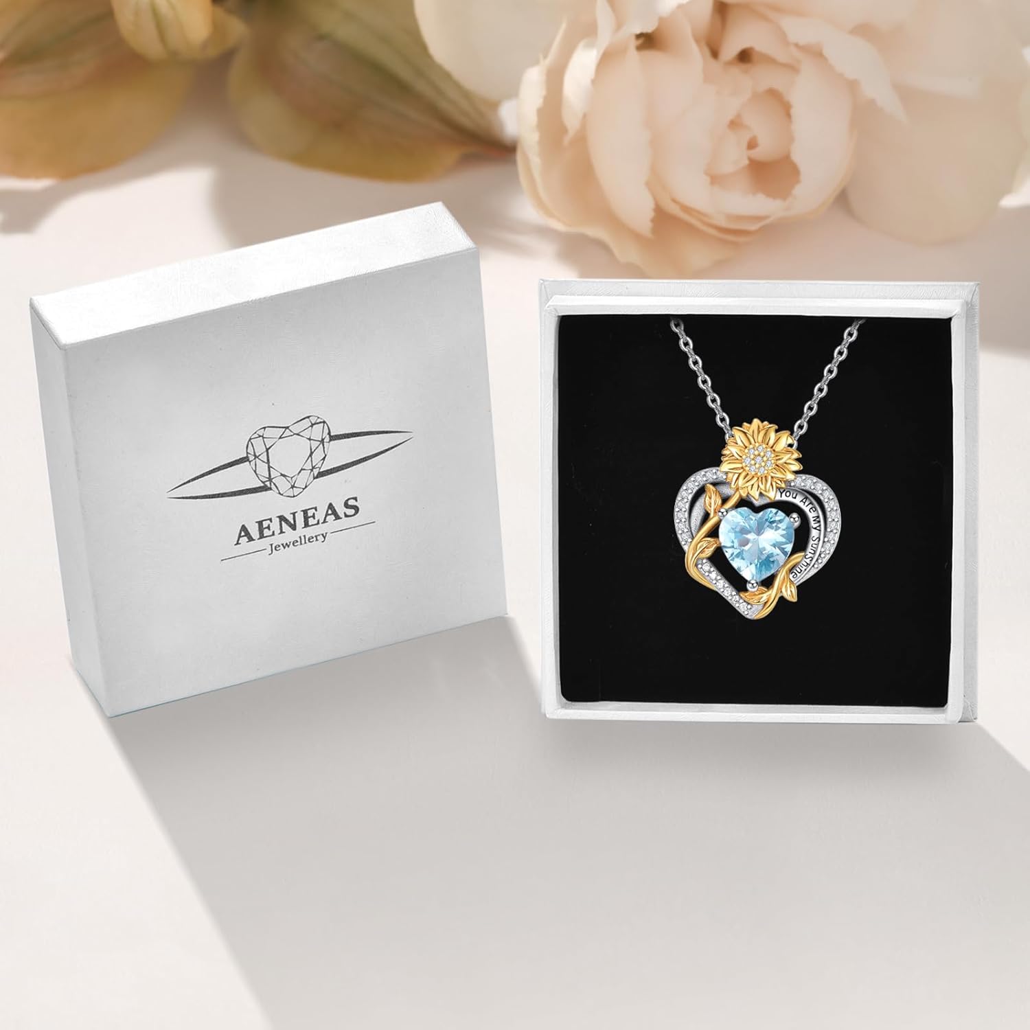 AENEAS Sunflower Necklaces for Women Sterling Silver You Are My Sunshine Necklace Sunflower Birthday Love Heart Mother's Day Gifts for Birthday Mothers Day Christmas Anniversary - Image 6