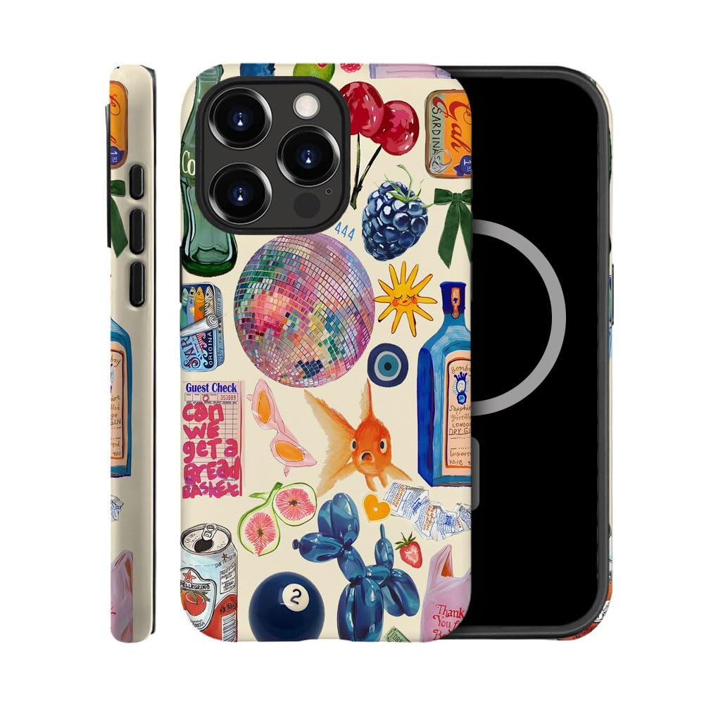 TnXee Case Compatible with iPhone 16 Pro,Compatible with MagSafe,Fall Prevention Hybrid 2-Layer Hard Shell Cases for Girls Boys,Collage European Disco
