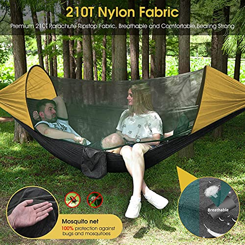 Camping Hammock With Mosquito Net - Portable Travel Hammock Bug Net - Camping Equipment - Hammock Tent For Outdoor Hiking Campin Backpacking Travel (Orange + Black) #TOP3