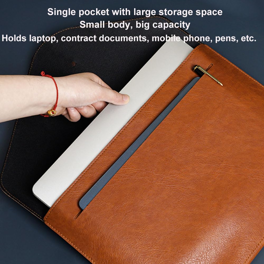 Oaygat 2pc A4 PU Leather Document Folders Leather Document Holders with Button Strap File Folders Organizer Envelope Documents iPad Laptop Stationery Bag Travel Portfolio File Envelope File Holder - Image 2