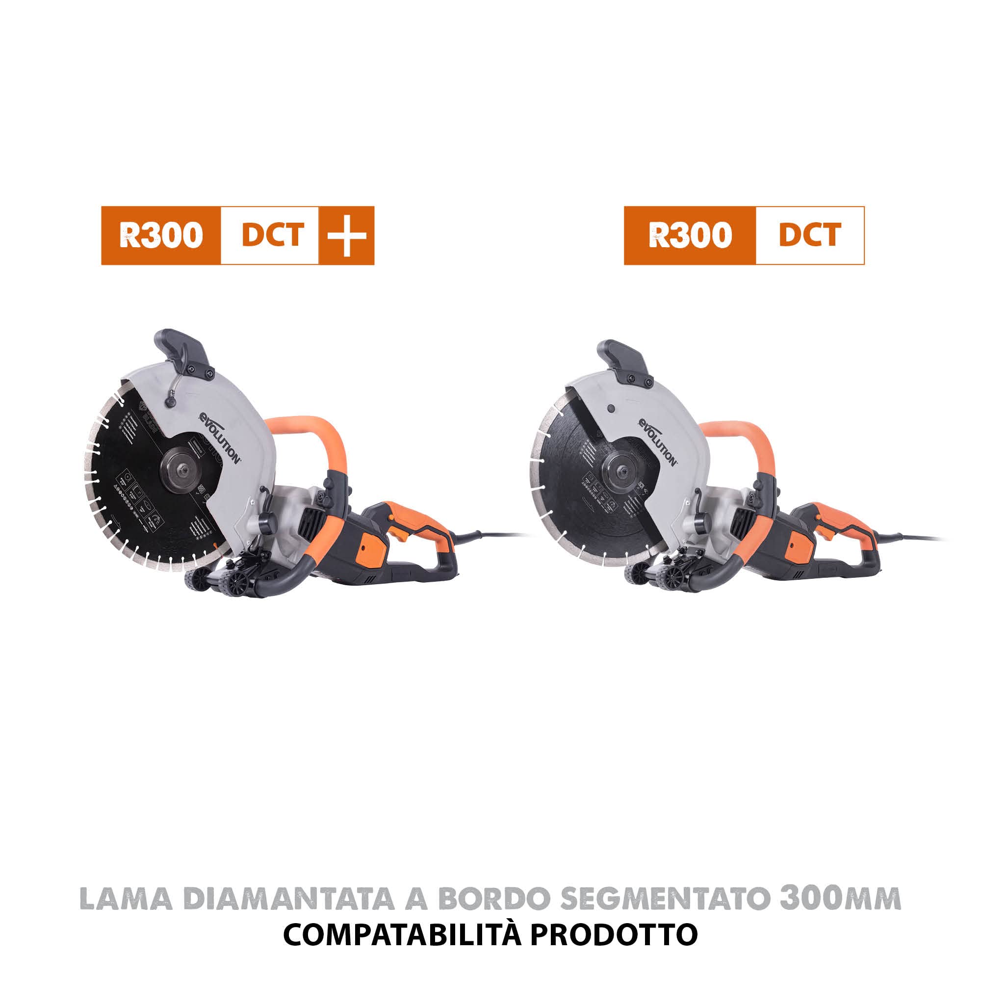 Evolution Lama diamantata Evolution da 300 mm con bordo segmentato per taglio di cemento armato, pietra e mattoni - Foro da 22,2 mm
