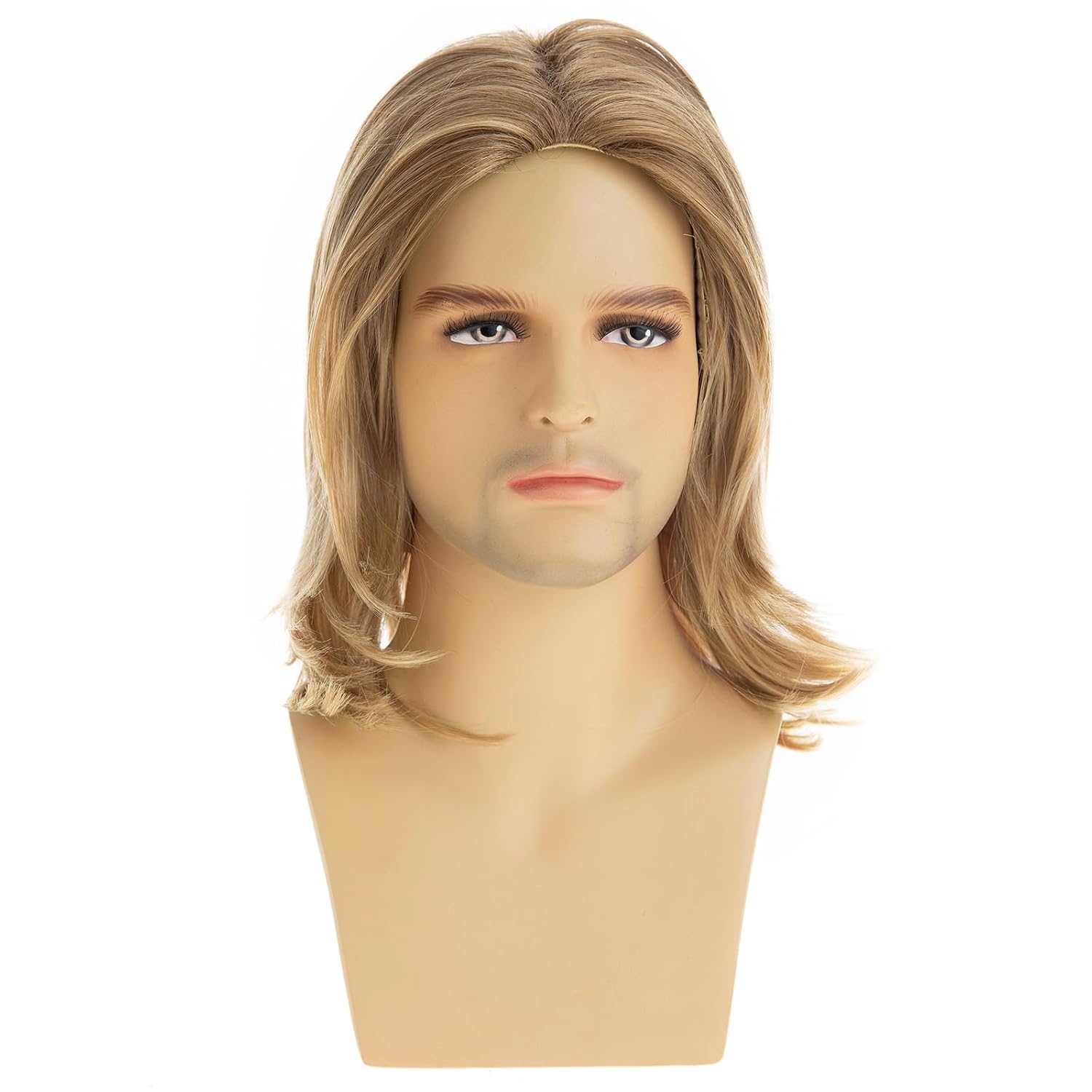 Mens Blonde Wig Short Layered Natural Synthetic Halloween Cosplay Costume Party Full Wigs