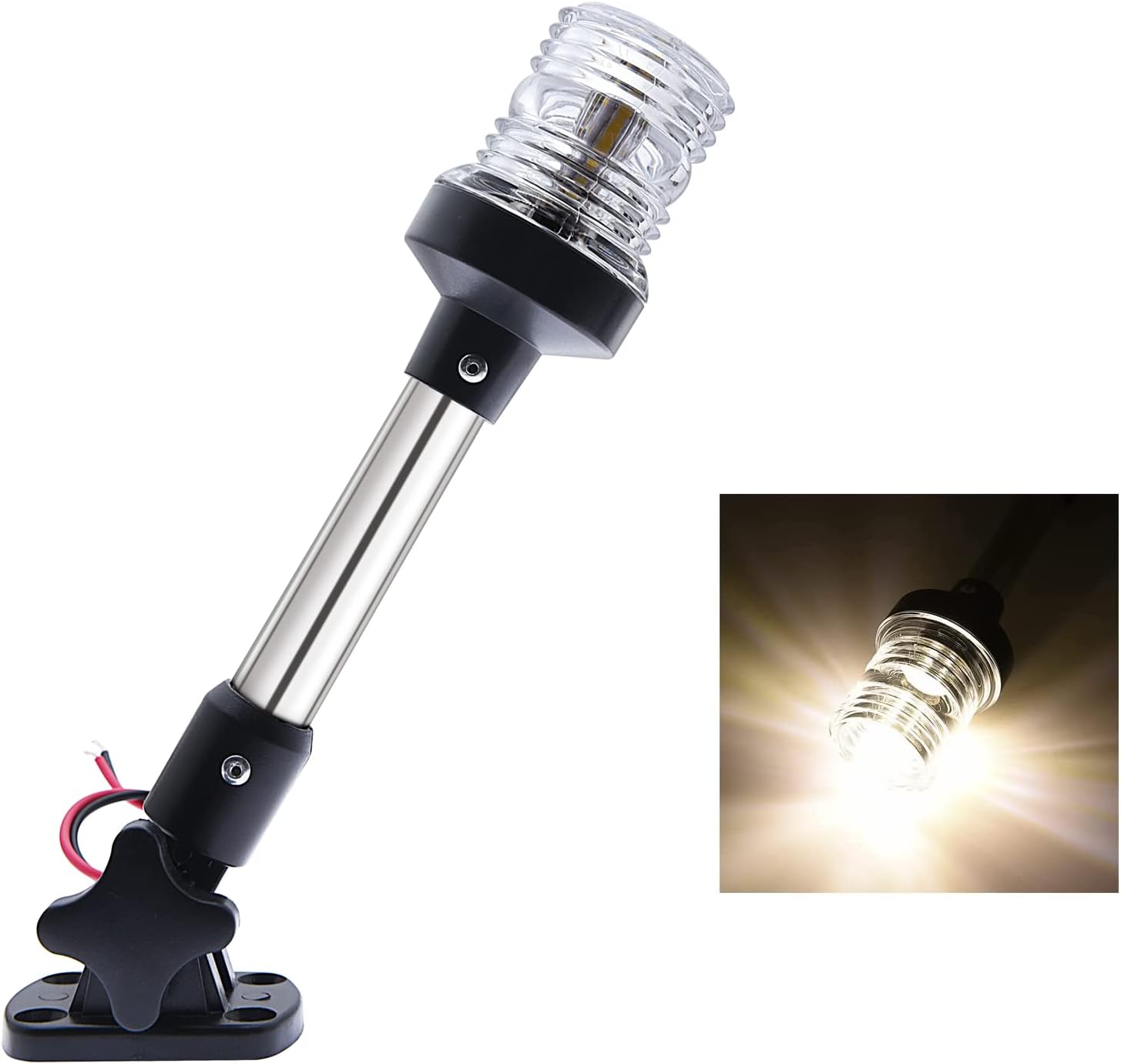 10 inch Adjustable LED Navigation Lamp White Fold Down Stern Marine Anchor Light,360 Grad LED Navigation Signal Light For Yacht Boat Marine 12 V ~ 24 V(25CM/9.84" 180° adjustable base)