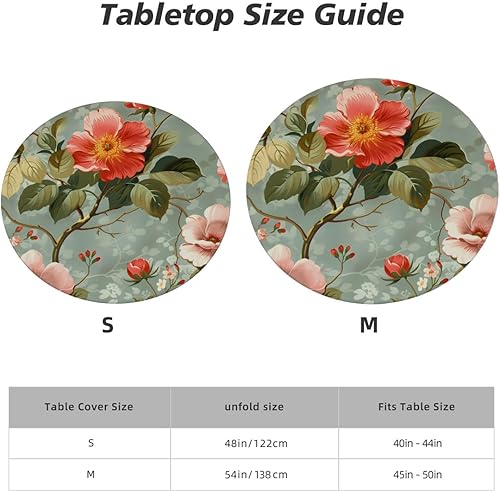 Vista 220 de Pardick Mantel redondo ajustable con diseño de flores de arte en acuarela con mantel elástico, mantel elástico redondo, impermeable, lavable, se
