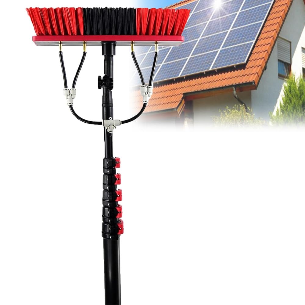 Cepillos para limpieza de ventanas, kits de limpieza de ventanas, varillas de limpieza para suministro de agua/mangueras, cepillos para agua/limpieza de paneles solares y fotovoltaicos,7.2m/24ft