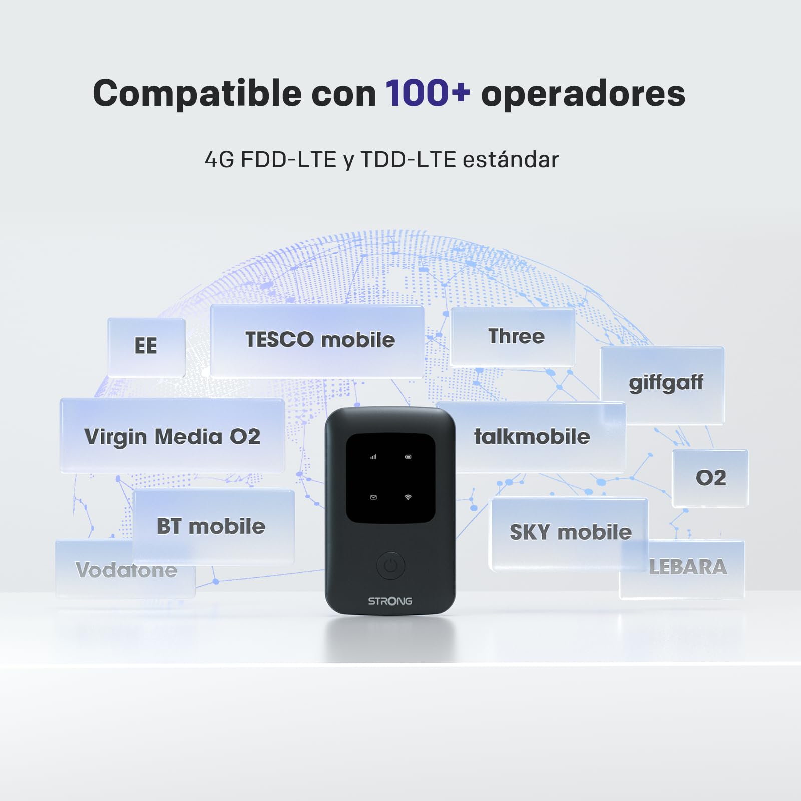 Strong 4G AIRSPOT 210 Router WiFi Portátil con SIM, 4G LTE CAT4 150 Mbps, Hotspot WiFi Portátil para Viajes, Conecta hasta 10 Dispositivos, Batería Recargable 2100mAh, USB-C, Función Power Bank