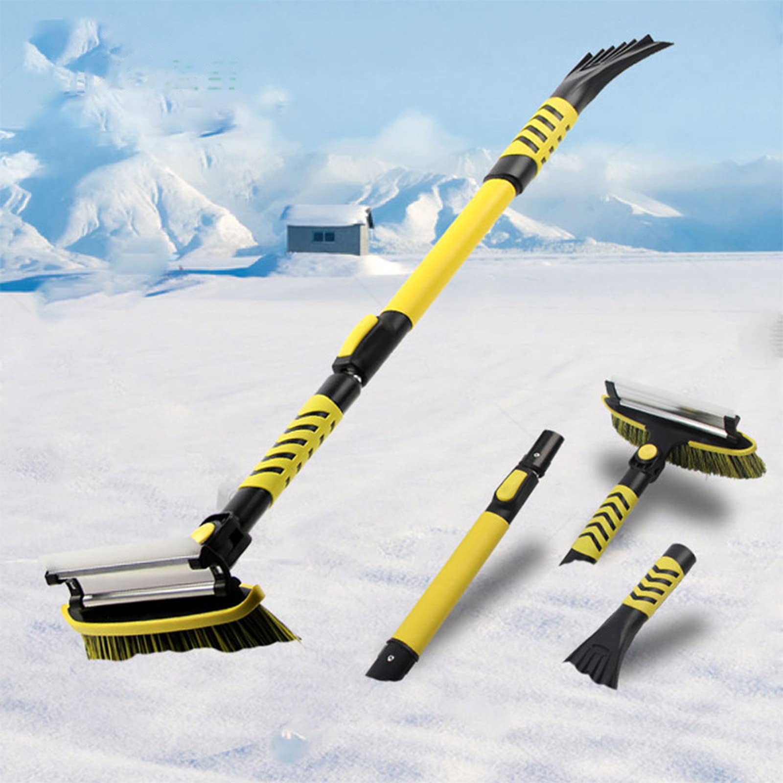 Brosse à Neige Grattoir à Glace Pelle à Neige Grattoir à Glace et Brosse à Glace Extensible de 41,3 Pouces, Grattoir à Neige avec poignée en Mousse Ergonomique pour Voitures, 3 en 1, Jaune