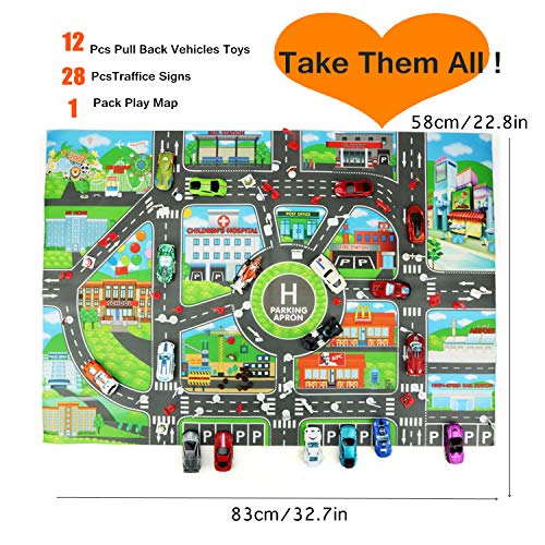 image for SHUTTLE GENIUS Toys Pull Back Vehicles, Car Toys with Play Mat, 12 Pcs