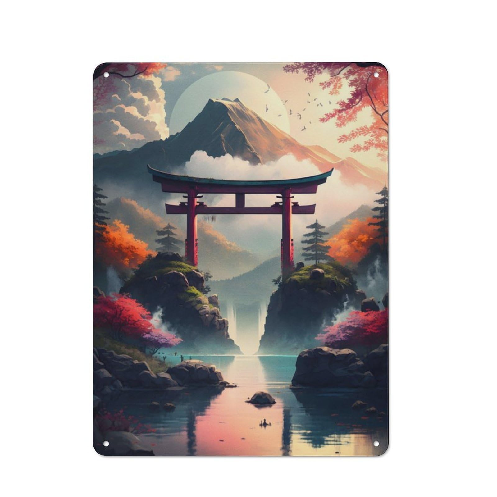 Junmoney Amazing Landscape Torii Retro Metal Wall Sign 40X30cm For Guest Room Or Hallway, New-Space Wall Decor For Home Decor Collectors