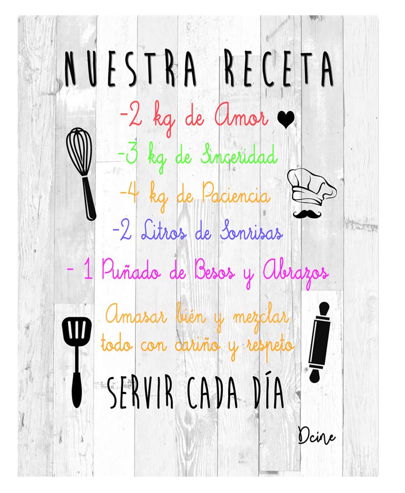 Dcine Cuadro Decorativo/Frases positivas/sobre Madera/Regalo/Normas del hogar 19 cm x 25 cm x 4 mm/Madera (Nuestra Receta)