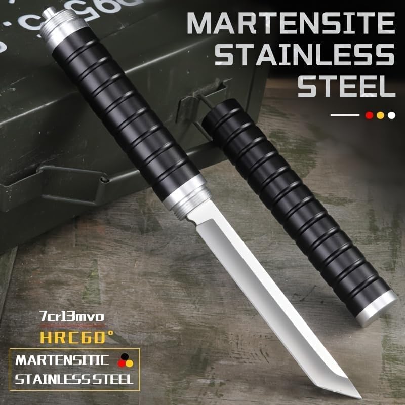 Miniatura 5 de Cuchillo negro de hoja fija para acampar y senderismo  Cuchillo táctico  Cuchillo de supervivencia al aire libre de alta dureza  para caza y