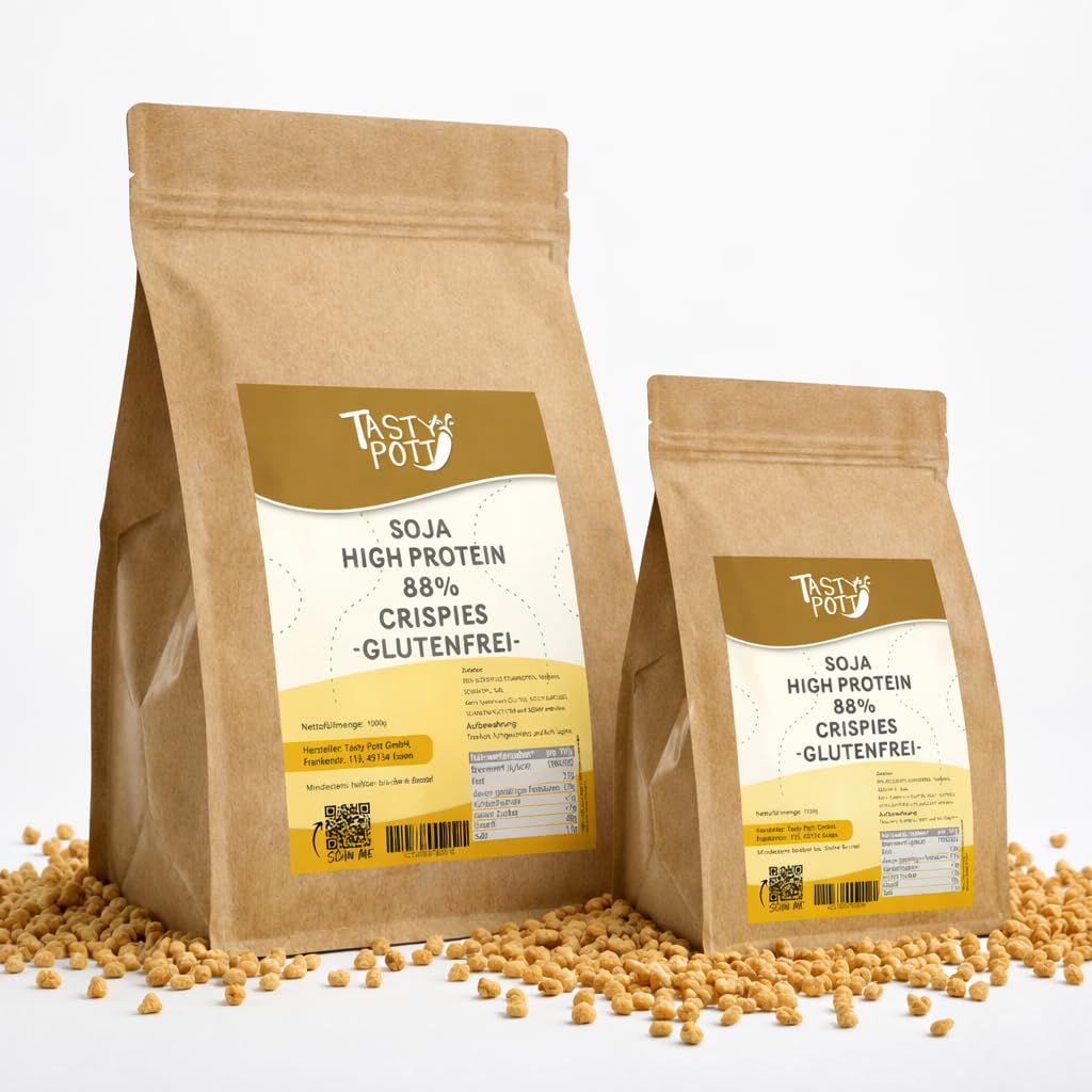 Tasty Pott Soja Protein Crispies 88% 1000g | Kochen & Backen | Frühstück | pflanzliches Protein | vegetarische & vegane Küche | Geschmack | Knusprig (3x1000g)