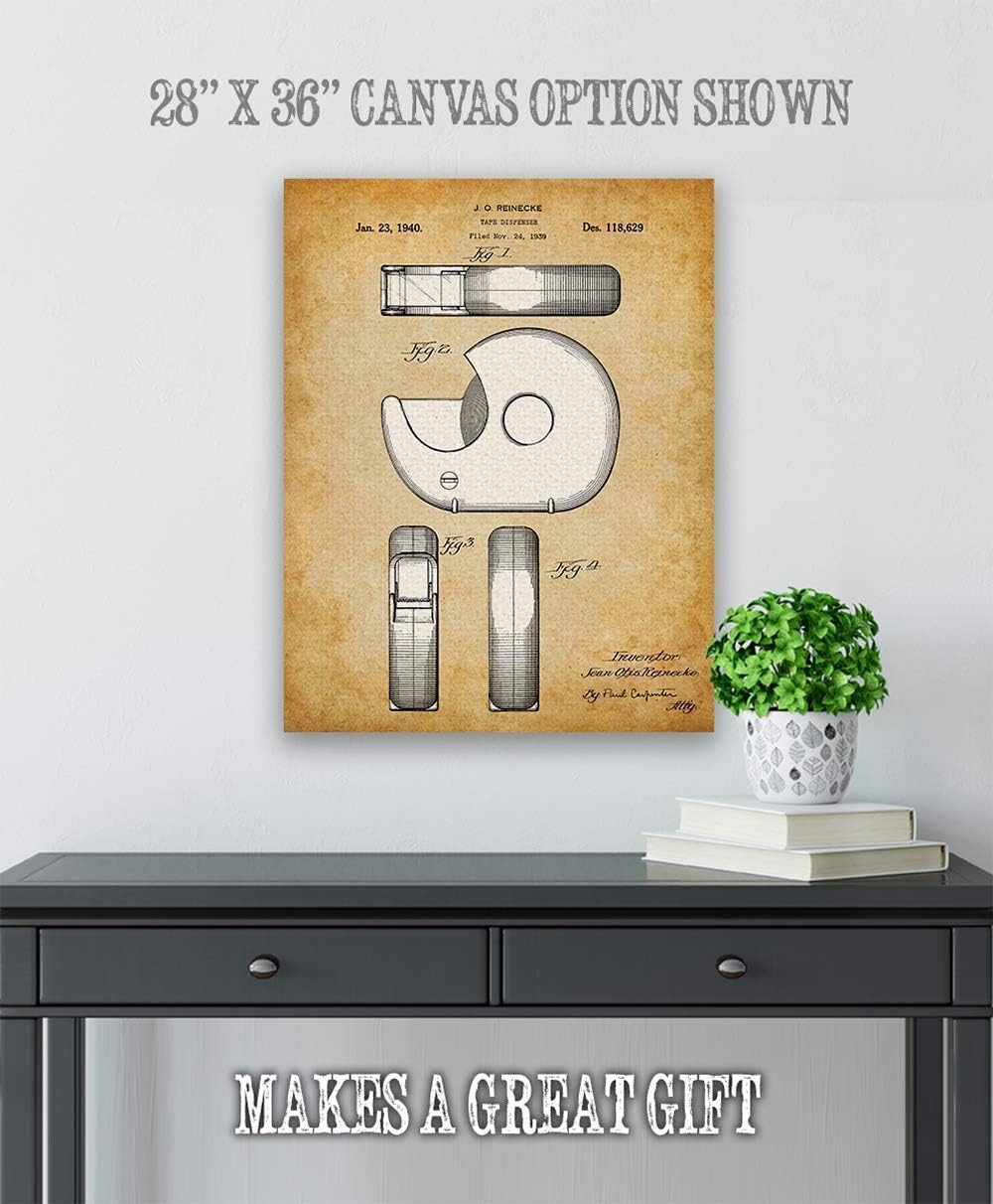 Tape Dispenser Patent Print - Great Home School Library and Office Decor, Classic Desk Decorations, Warehouse Wall Display, Gift for Officemate and Secretary, Choose Unframed Vintage Poster or Canvas
