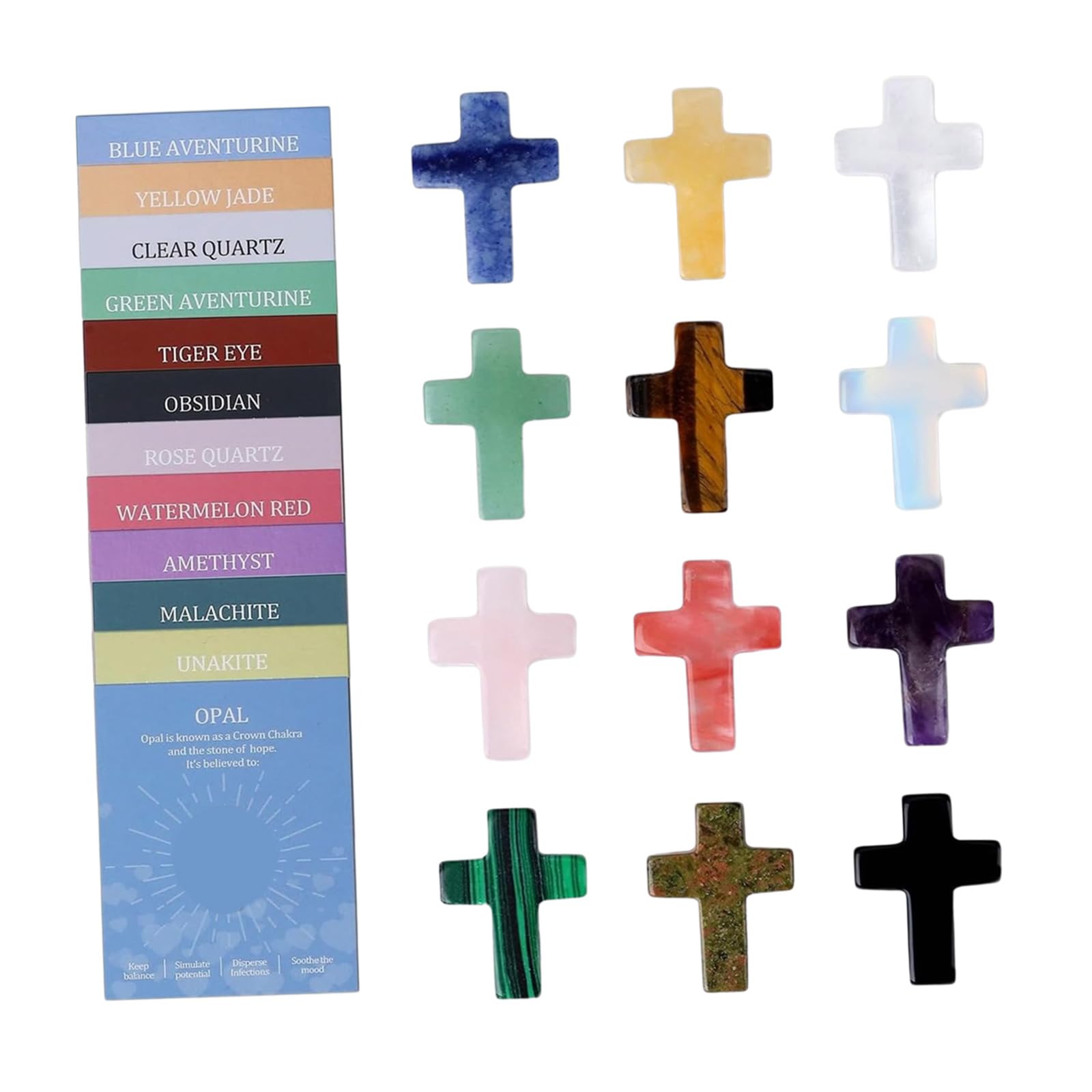 alloneslife Faith Inspires Miniature Crystal Crosses Set Stylish Gemstones Pocket Hug Gift with Educational Cards Natural Crystal Meet Enchantments