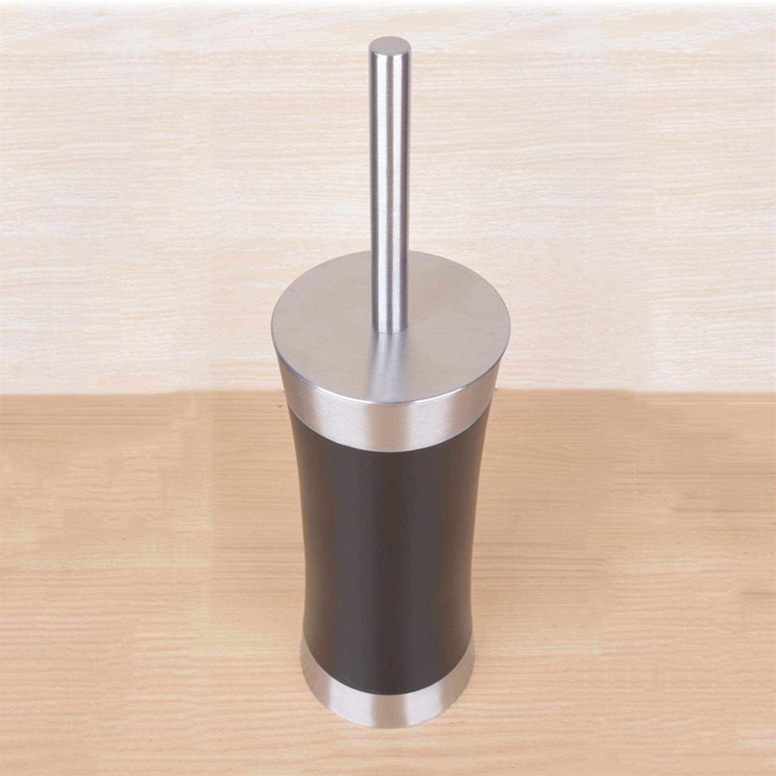 Escobilleros Cepillo de Inodoro de acero Inoxidable Redondo Cabezal tupido Piso de pie, Cepillo de Inodoro, se Puede reemplazar la Cabeza del Cepillo (Negro/Plata) Escobillero(Zwart)