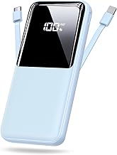 20000mAh Portable Charger with Built-in Cables & LED Display & 4 Outputs, Battery Pack Compatible with iPhone 16 15 14 13 Android and more, Blue