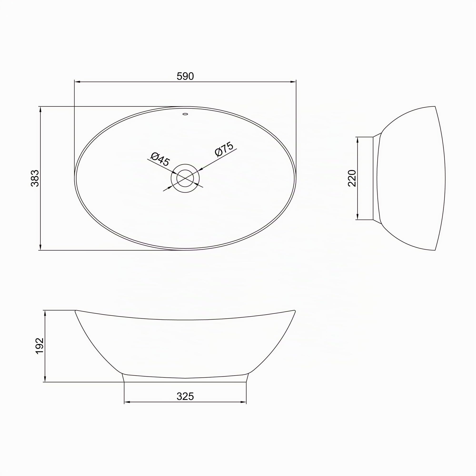 doporro Lavabo Ovale da Appoggio in Ceramica Bianco Lucido 59x38,3x19,2 cm, Lavandino Bagno con Troppopieno Effetto Loto Brüssel818