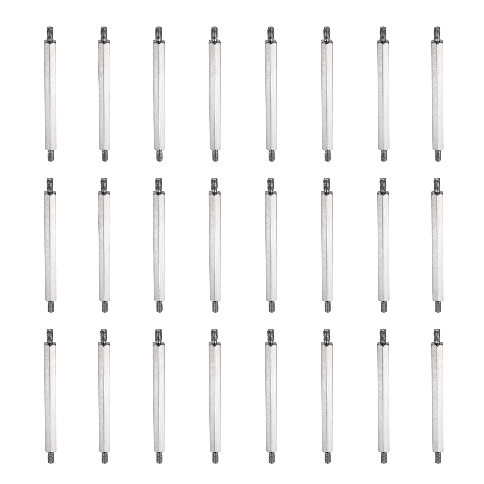 sourcing map 24 Pcs Stainless Steel Double Ended Stud Nut, M3x6+50+6mm Male to Male Double End Threaded Stud for Hex Head Double End Studs Rods Right Left Hand Thread Screws
