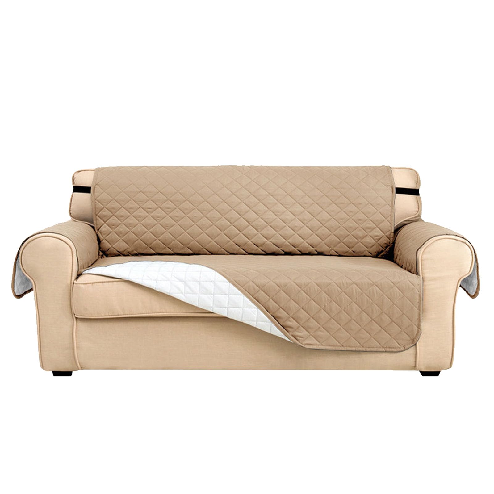 Funda de Sofá Impermeable 4 Plazas, Cubre Sofá Acolchado Reversible y Antideslizante con Correas Elásticas, Protector Universal Ideal para Perros y Gatos, Resistente Pelos (Caqui, 3 Plazas)