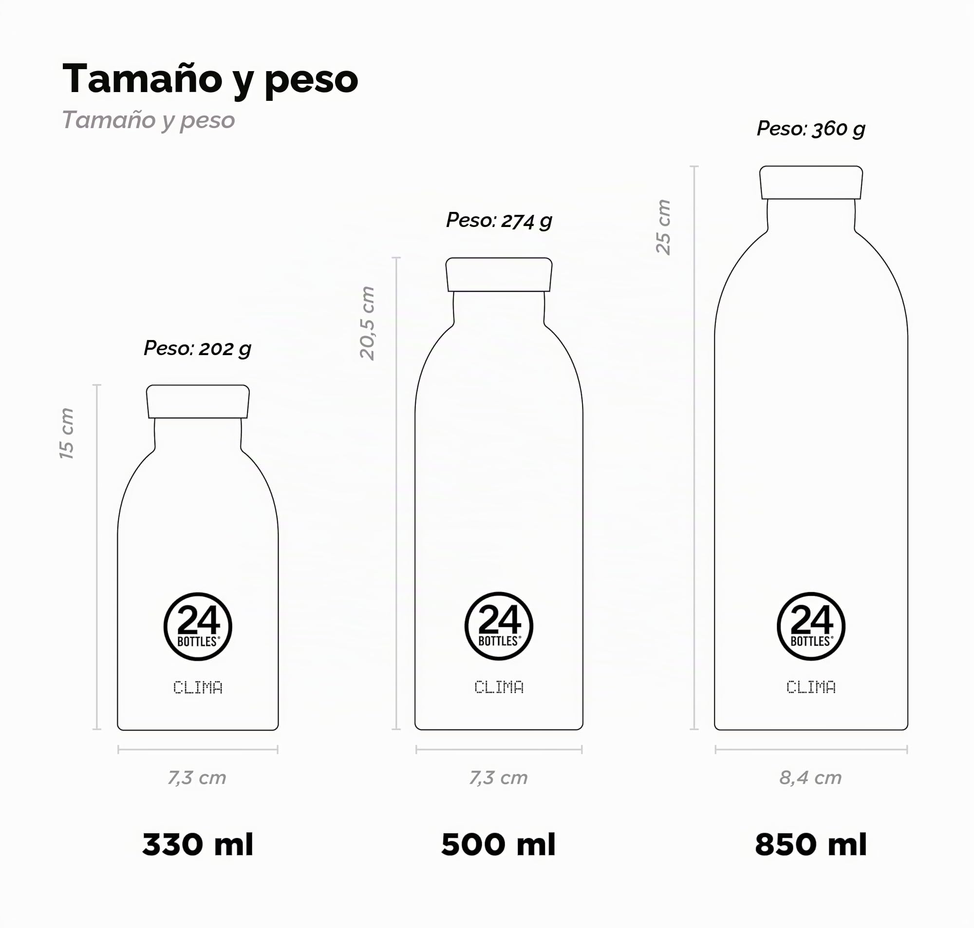 24Bottles Clima - Botella Agua Acero Inoxidable, Botella Termica 850ml 12H Caliente y 24H Frío Ideal como Botella Gimnasio, Niños y Deporte, Cantimplora Termica 100% Hermética, Water Bottle Sostenible