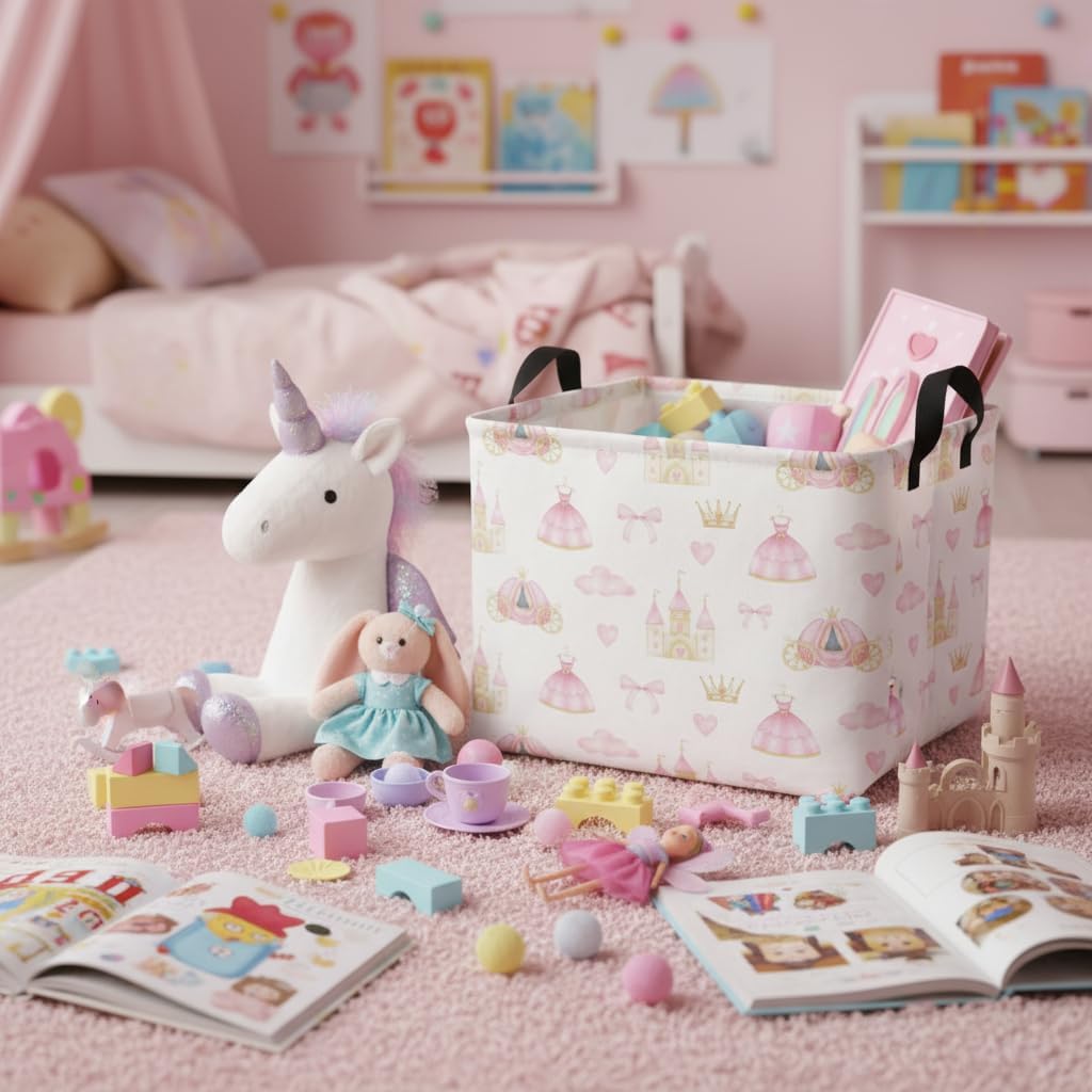 Rectangular Storage Basket Waterproof Storage Bin for Bedroom Collapsible Bin Books Box Basket Room Decor(Princess Castle) image 5