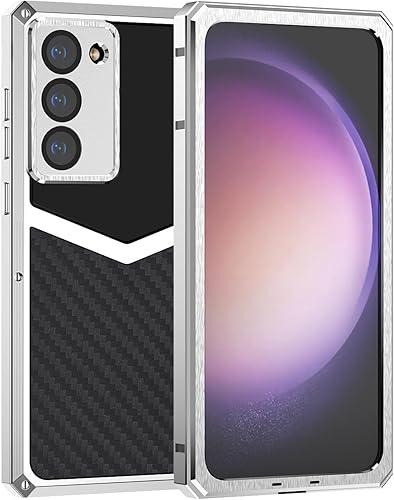 Funda de fibra de carbono de lujo con funda de aluminio para Samsung Galaxy S22+ Plus, funda protectora militar a prueba de golpes con protector de