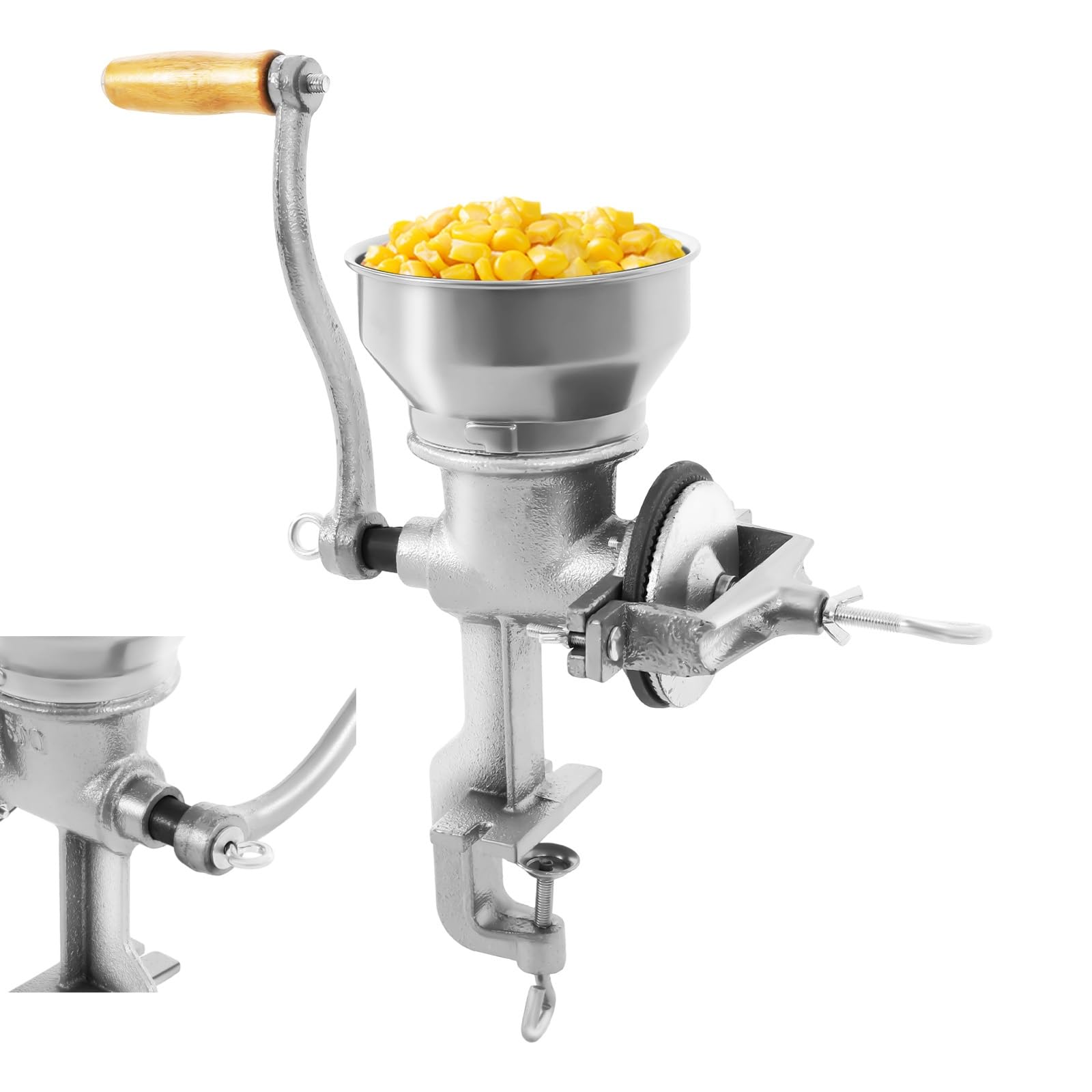 Macinino manuale per cereali con morsetto da tavolo, macinacaffè regolabile per noci e spezie, capacità 1,1 kg e antiruggine, in ghisa con manico a 360°, per erbe, cereali, caffè, pepe