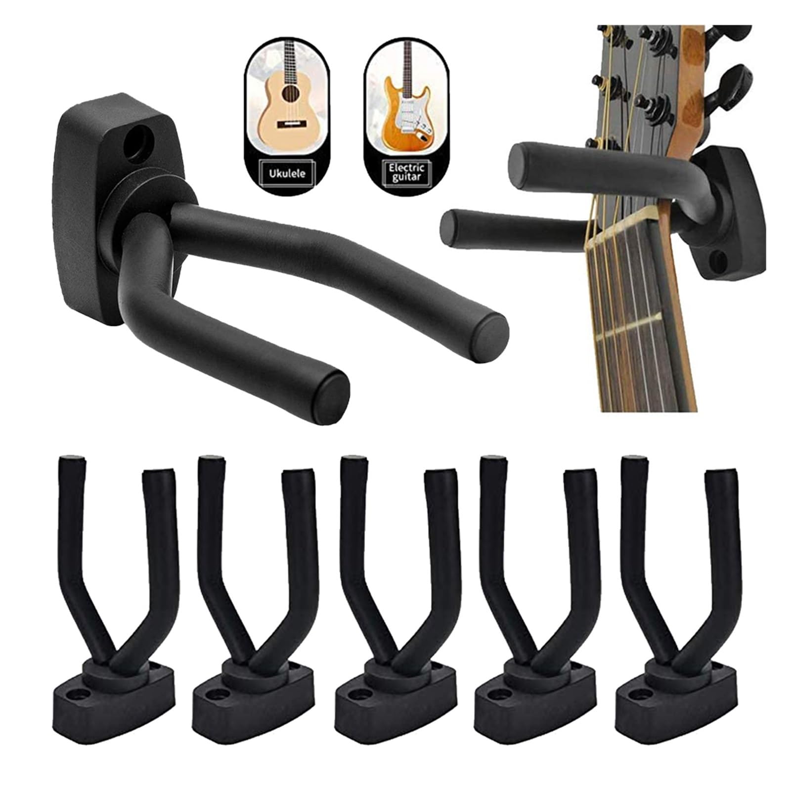 Porta Chitarra Supporto for Chitarra a Parete, Gancio Antiscivolo, Supporto for Chitarra Acustica, Ukulele, Violino, Basso, Parti di Chitarra, Accessori for Strumenti(5 PCS)