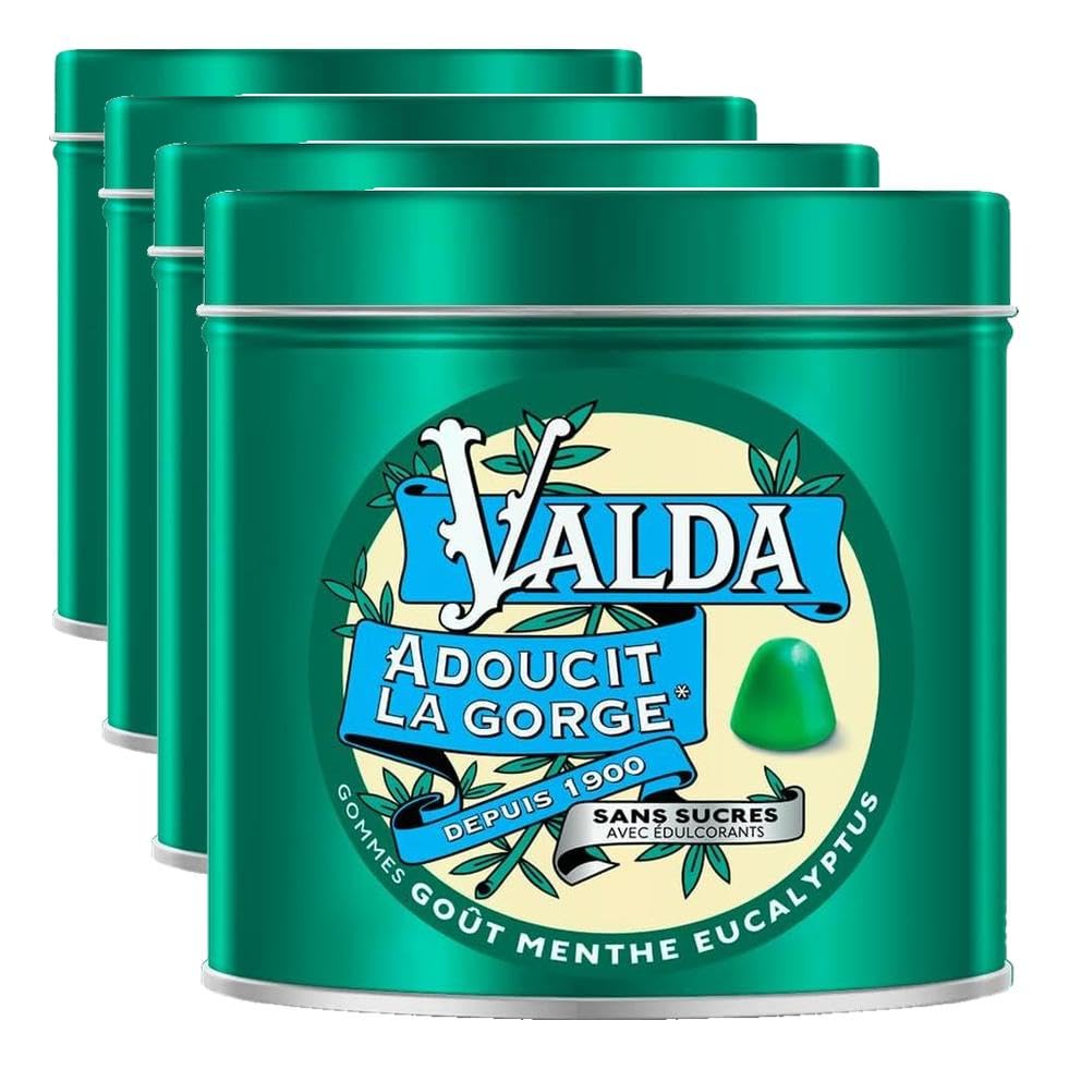 Valda Gommes Sans Sucres - Goût Menthe Eucalyptus - Adoucit La Gorge * - 140 G (Lot de 4)