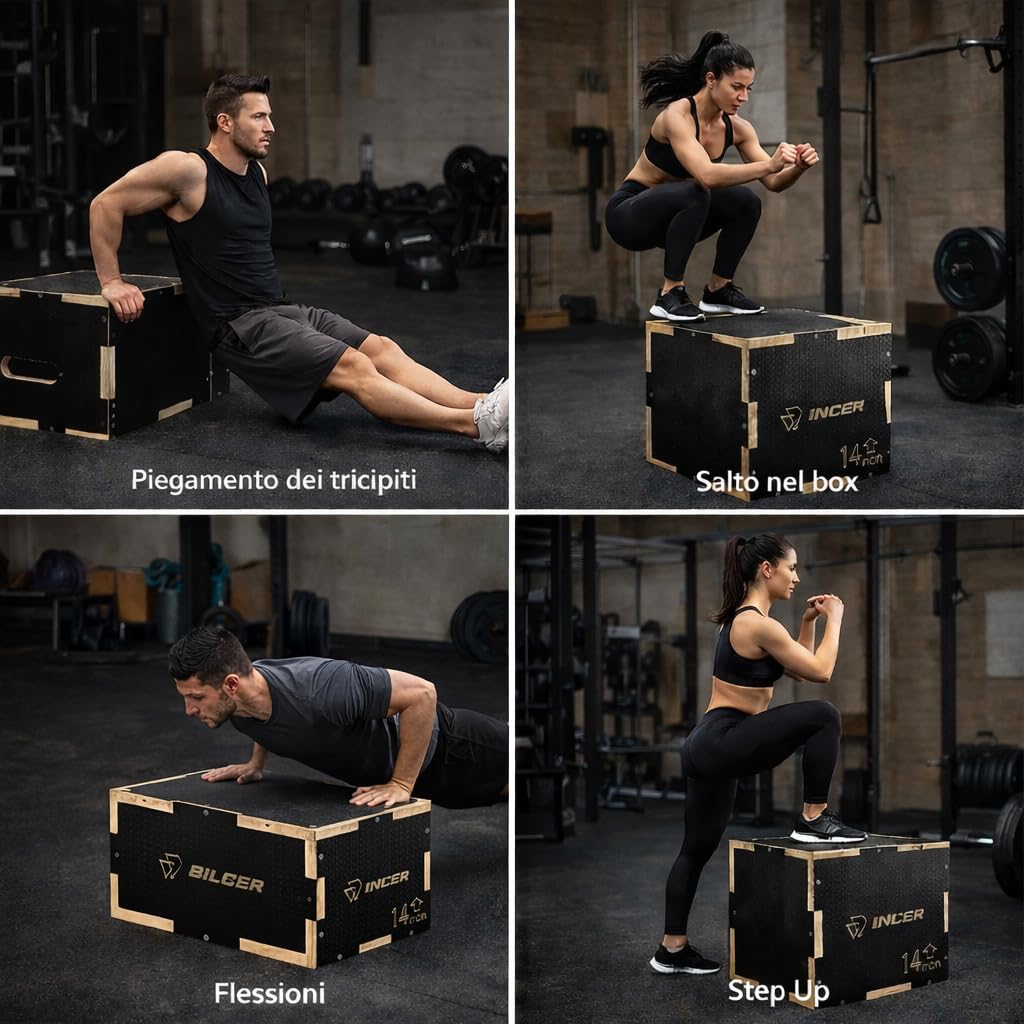 BILDER Plyo Box 3 in 1 in Legno Antiscivolo – Box Pliometrico con 3 Altezze per Allenamento Funzionale