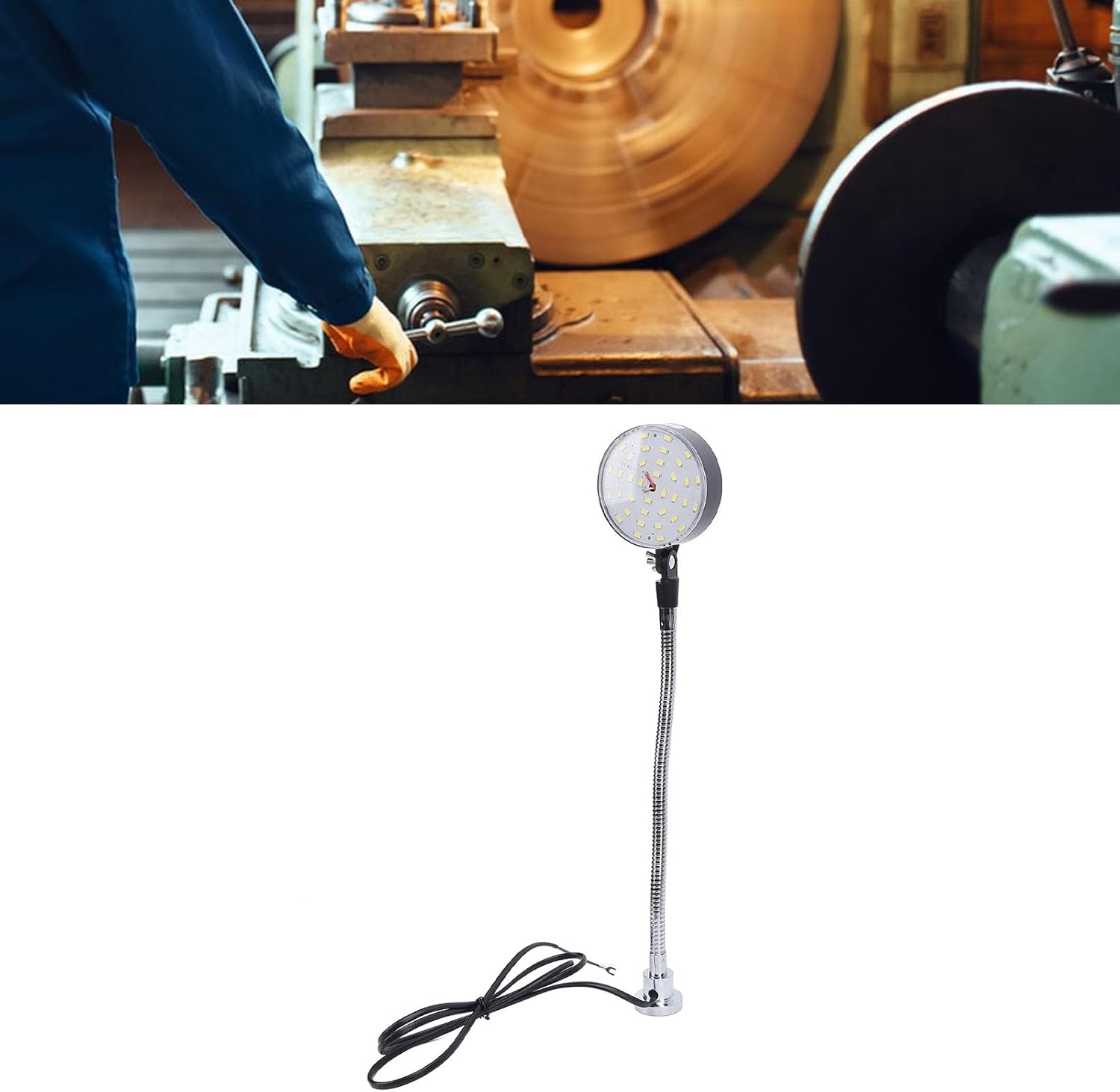 LED Machine Light 15W 36 LEDs 1500LM 6500K, Flexible Gooseneck Magnetic Base Work Light, 30cm Adjustable Bright White Task Lamp with Strong Magnet for Lathe Sewing Car
