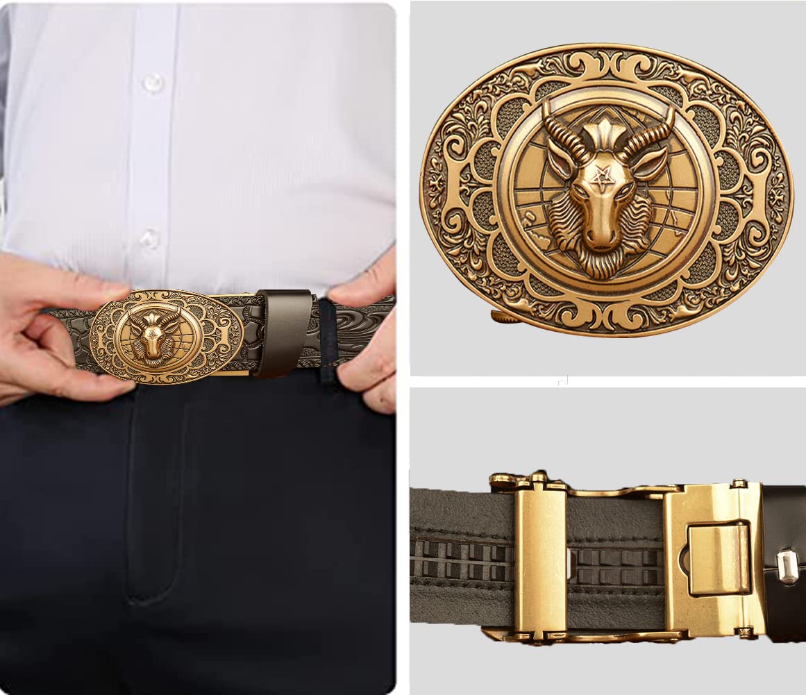 Ceinture en cuir à cliquet coulissant for hommes avec boucle automatique