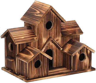 Wooden Bird Houses Rustic Villa Style Birdhouse with 6 Entries Birds Nesting Box House Garden Decoration for Yard