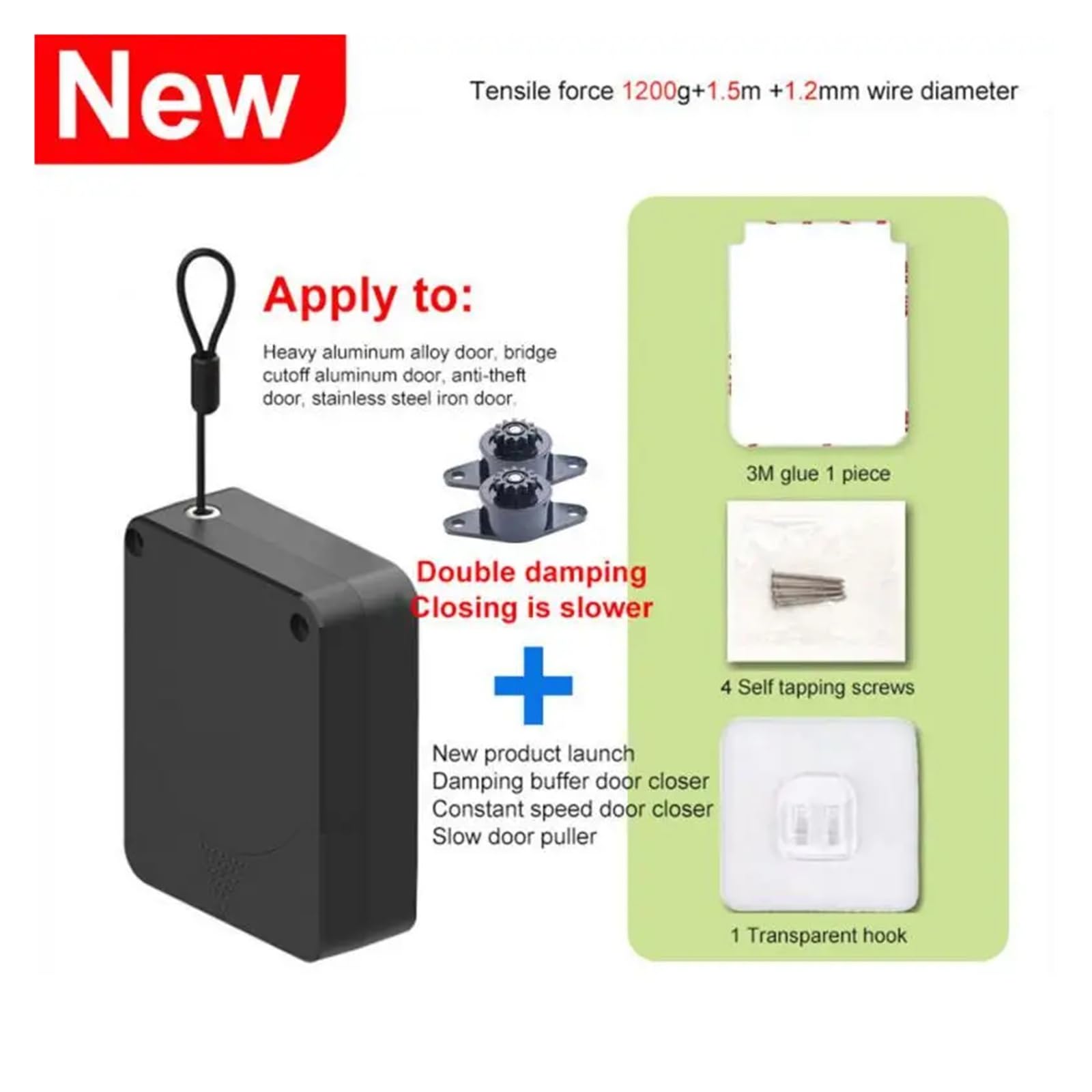 Ferme-porte automatique amélioré avec tampon d'amortissement – Installation de poinçon pour portes coulissantes multifonctionnel à fermeture automatique (1 200 g Pull 2)