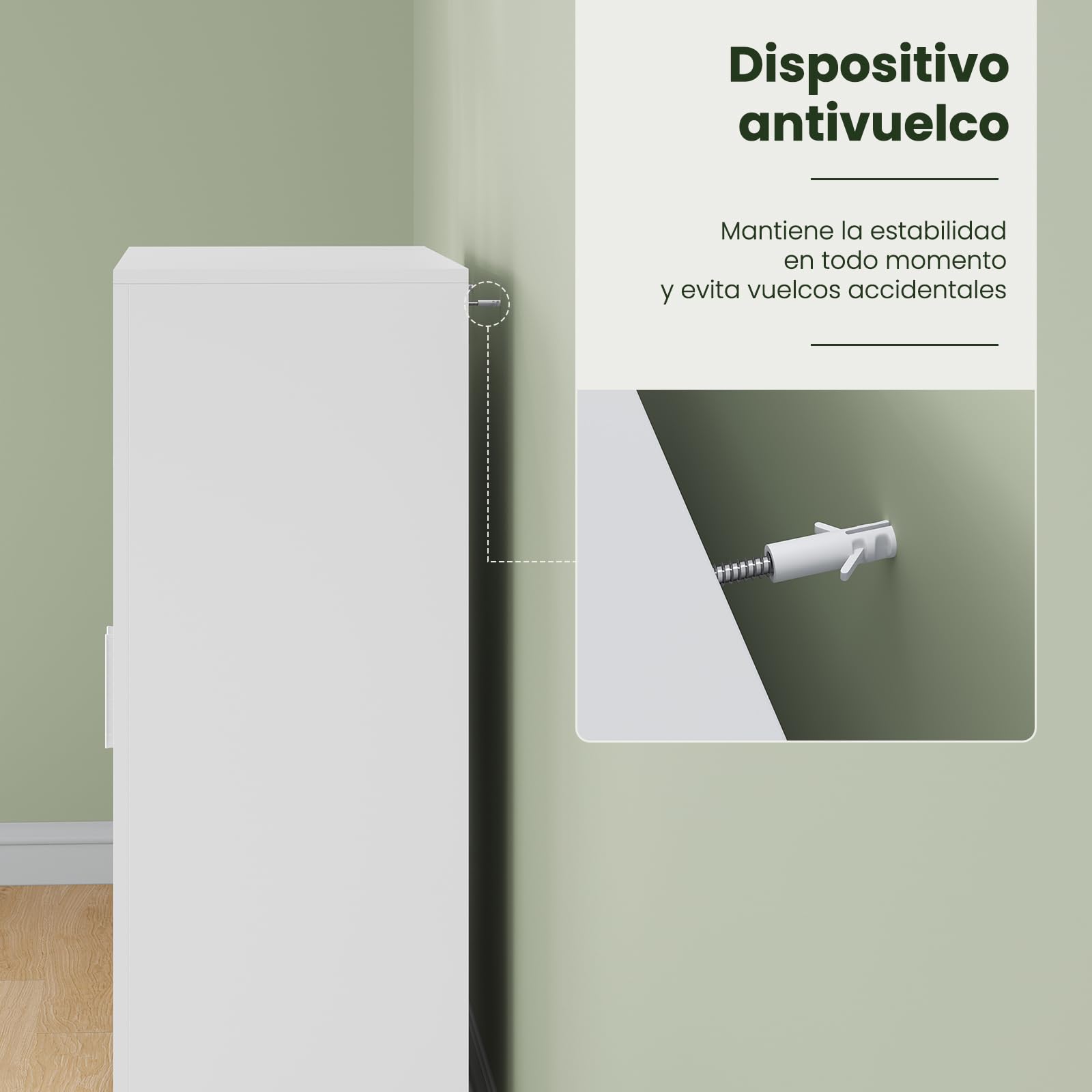 EUGAD Armario de Baño con 2 Puertas, Mueble Auxiliar con 2 Estantes, Armario Columna de Suelo para Cocina y Salón, Blanco, MDF, 60x30x82 cm