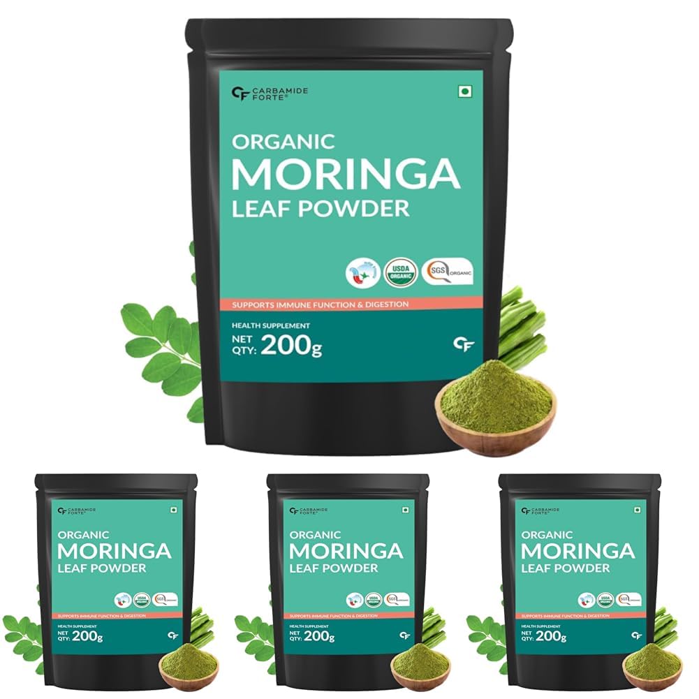 Carbamide Forte 100% Organic Moringa Powder - Moringa Oleifera - USDA Certified Organic Moringa for Immunity, Digestion & Energy - 200g Veg Powder (Pack of 4)
