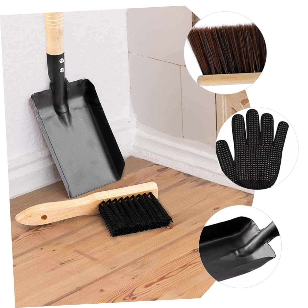 OUNONA Set di Accessori per Caminetto Paletta in Acciaio e Spazzola in Silicone Setole Marroni, Impugnatura Comoda e Design Portatile per Pulizia Stufa a Casa
