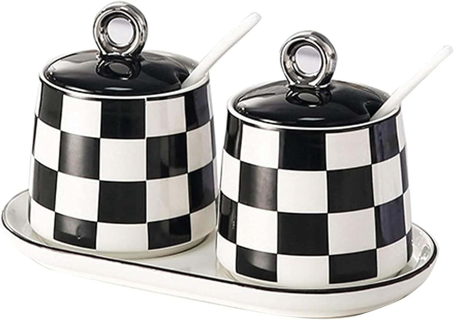 Condiment Jar Condiment Pots Container With Spoon Lid Ceramic Spice Jar Set With Tray Seasonings Organizer Home Kitchen