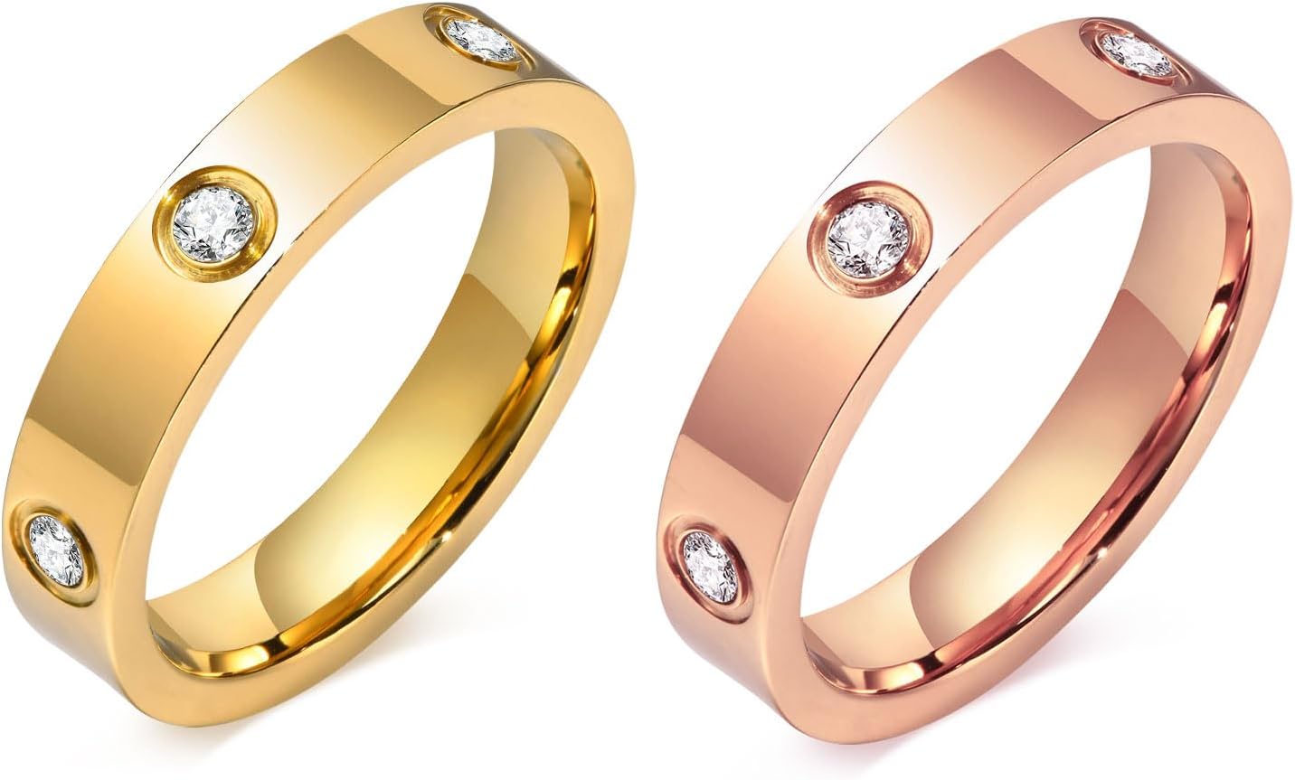 MPRAINBOW 女性用ゴールドリング、18Kゴールドメッキステンレススチールキュービックジルコニアフレンドシップバンド、ウェディ