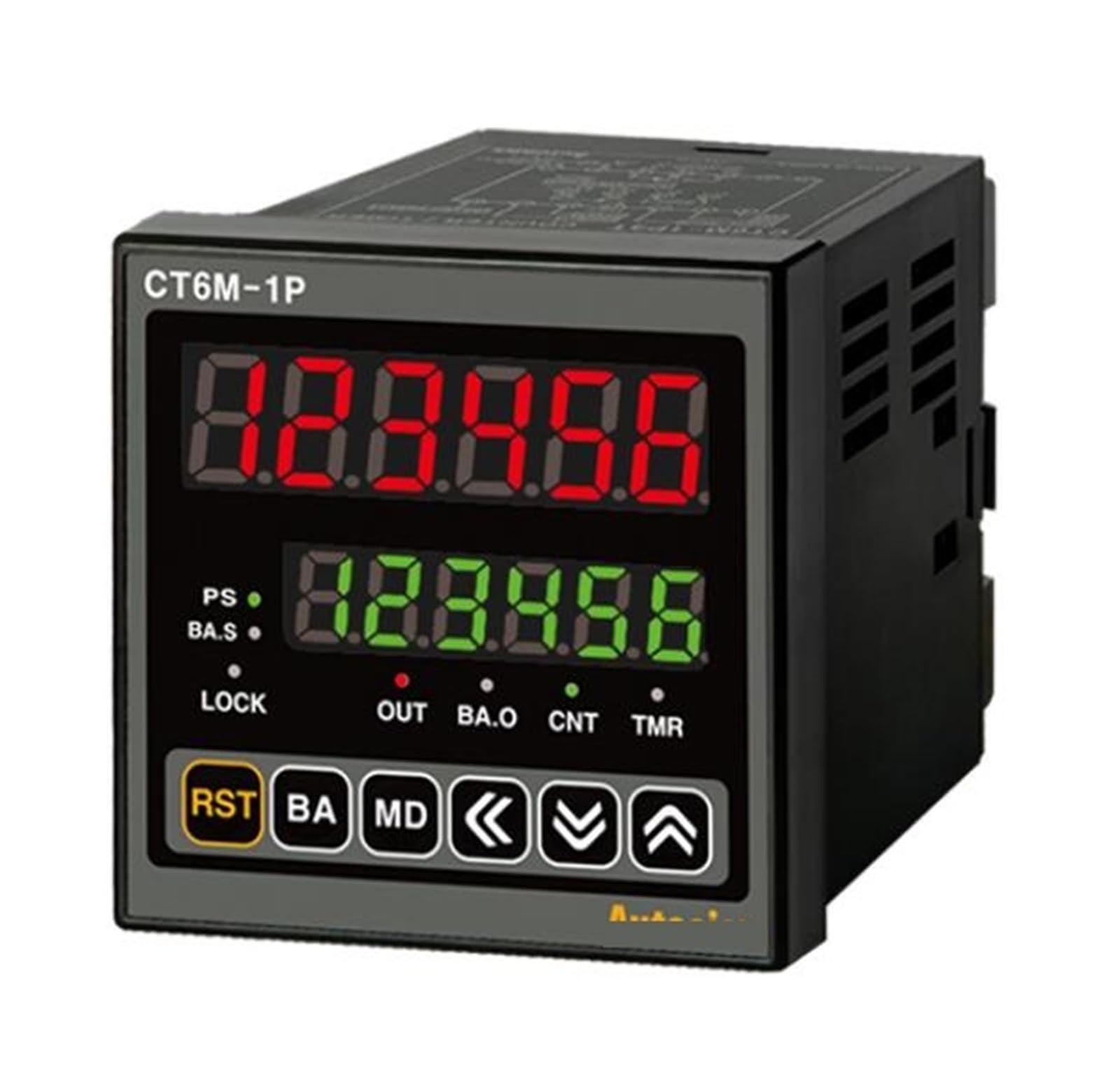 Contatore/timer CT6M-1P4, L72xA72mm, 6 cifre, LED, 1 preimpostazione, ingresso PNP o NPN, impostazione valore prescale, batch, relè SPDT (1c) 250 V(PNP Input)