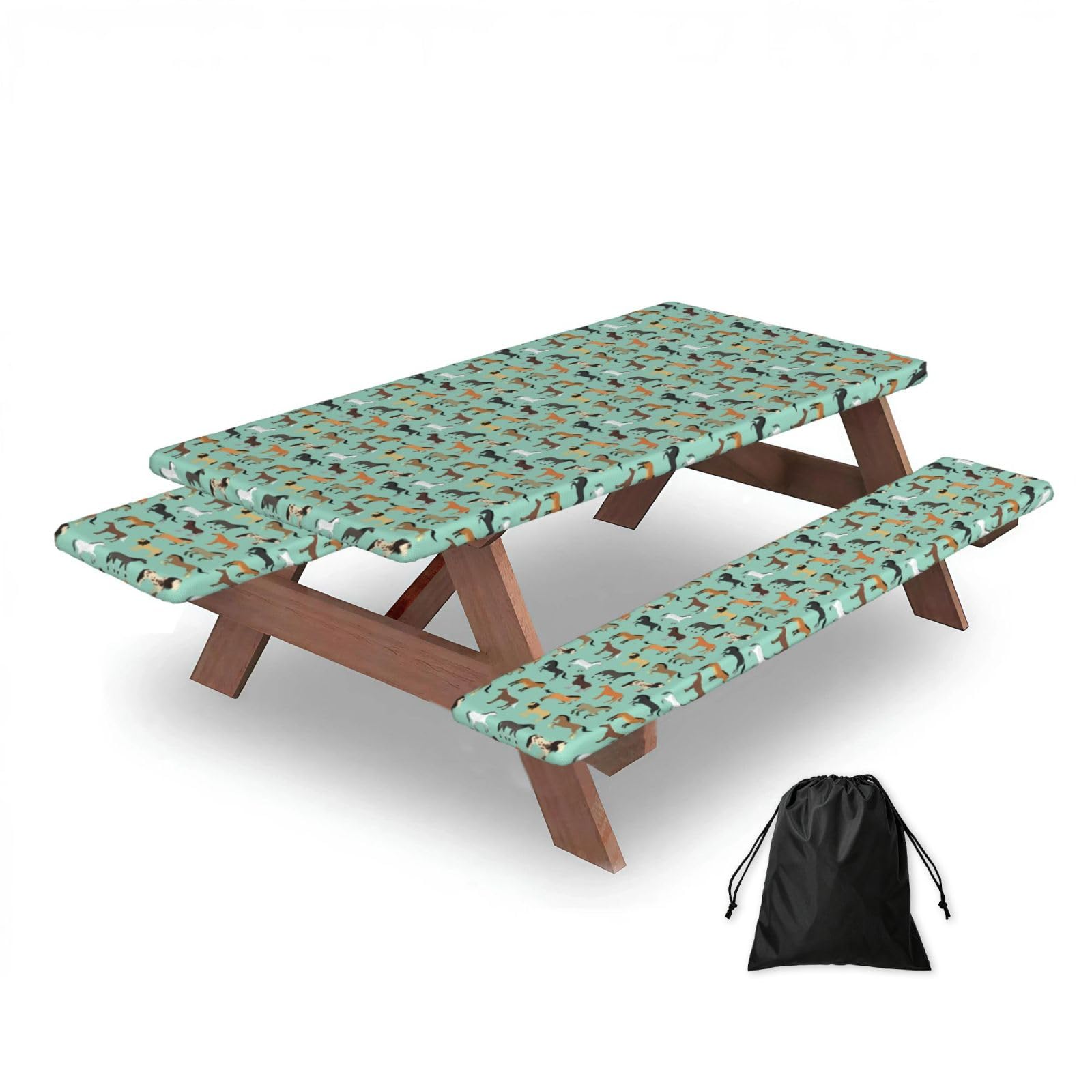 Dopklna As Picture Horse, Picnic Table Cover With Bench Covers -Waterproof Elastic Fitted Tablecloth For Garden Camping Patio 76X152cm
