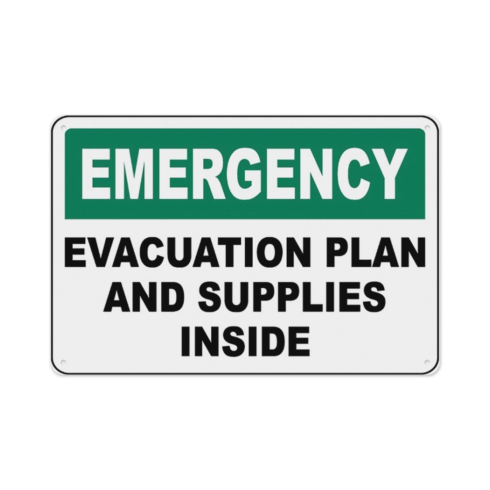 peiyeety Emergency Evacuation Plan Sign Aluminum Tin Warning Signs For Home Outdoor Garden 12X16 Inches