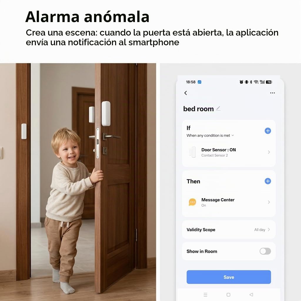 Sensor de puerta y ventana Zigbee inteligente, requiere Hub Zigbee, compatible con Alexa/Google Home/Home Assistant/Tuya, Detector inalámbrico de contacto de ventana para sistema de alarma, No se