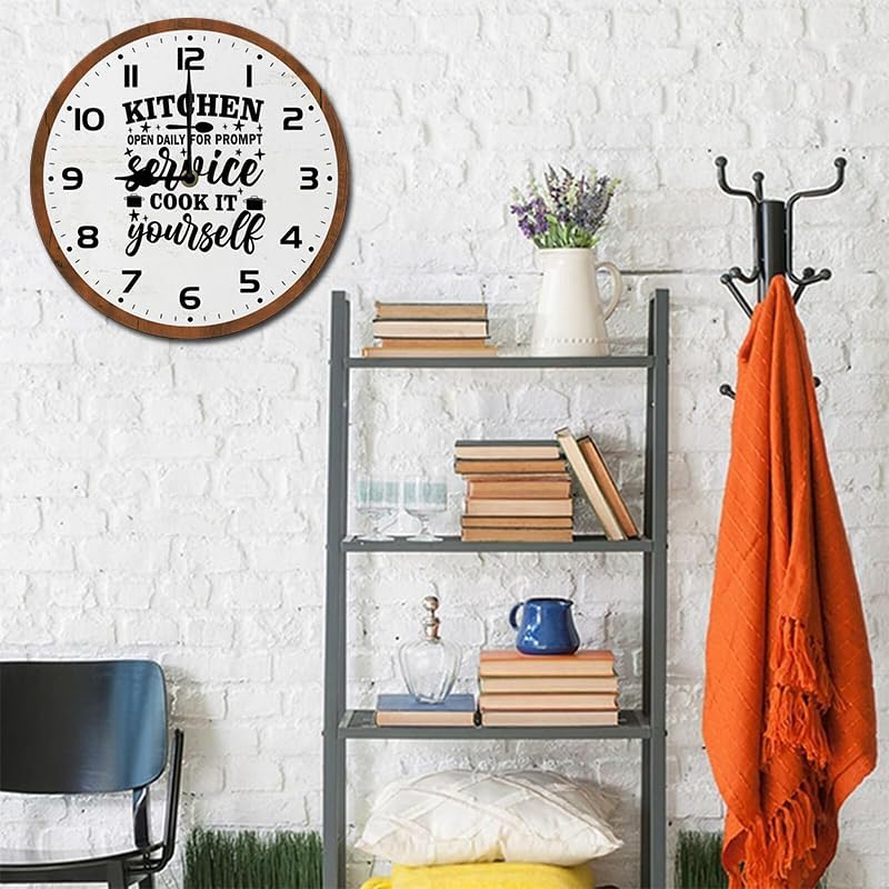 Miniatura 6 de Reloj de pared para cocina, abierto a diario, de 10 pulgadas, silencioso, sin tictac, funciona con pilas, de madera, moderno, minimalista, simple,